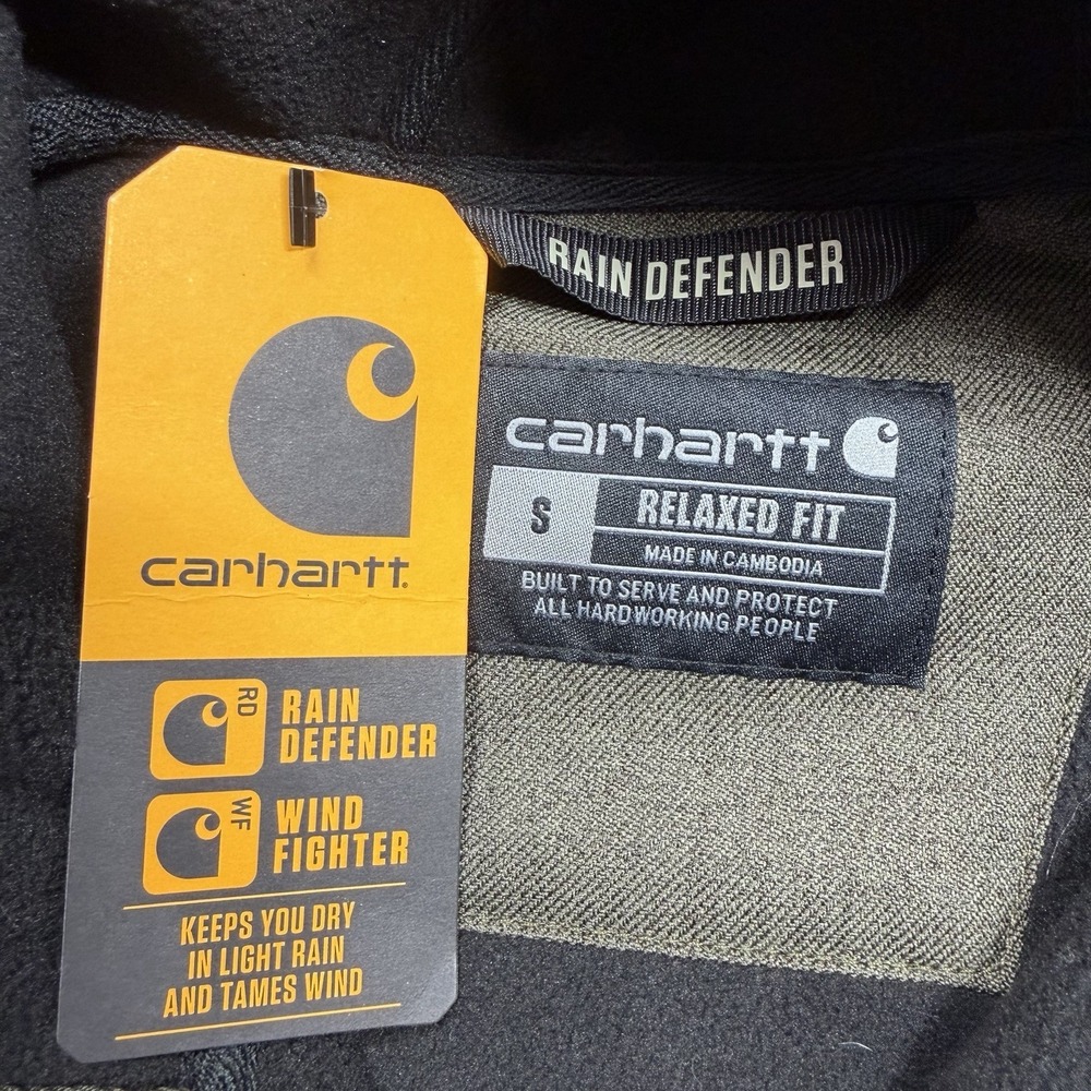 Men's Carhartt Color Moss Rain Defender Hooded Jacket Relaxed Fit Small NWT - Picture 3 of 7